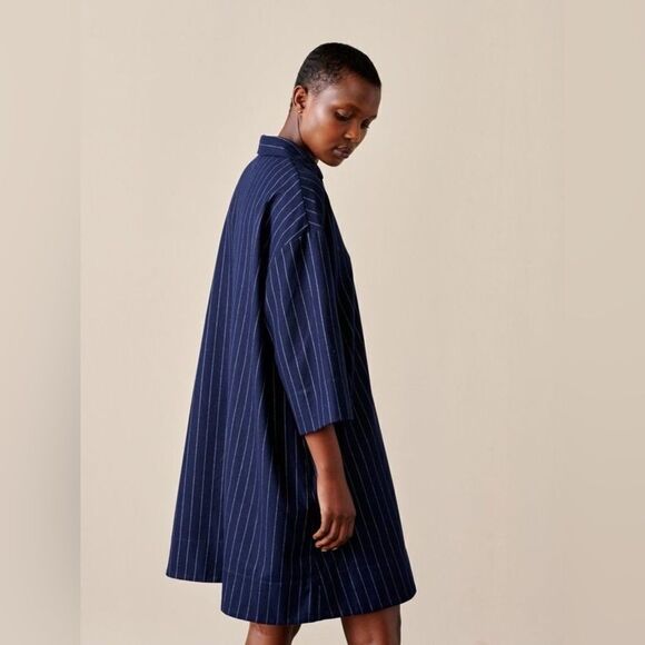 Bellerose Ateliers Navy Blue Pinstripe Oversized Shirt Shift Dress NWT - Picture 2 of 6